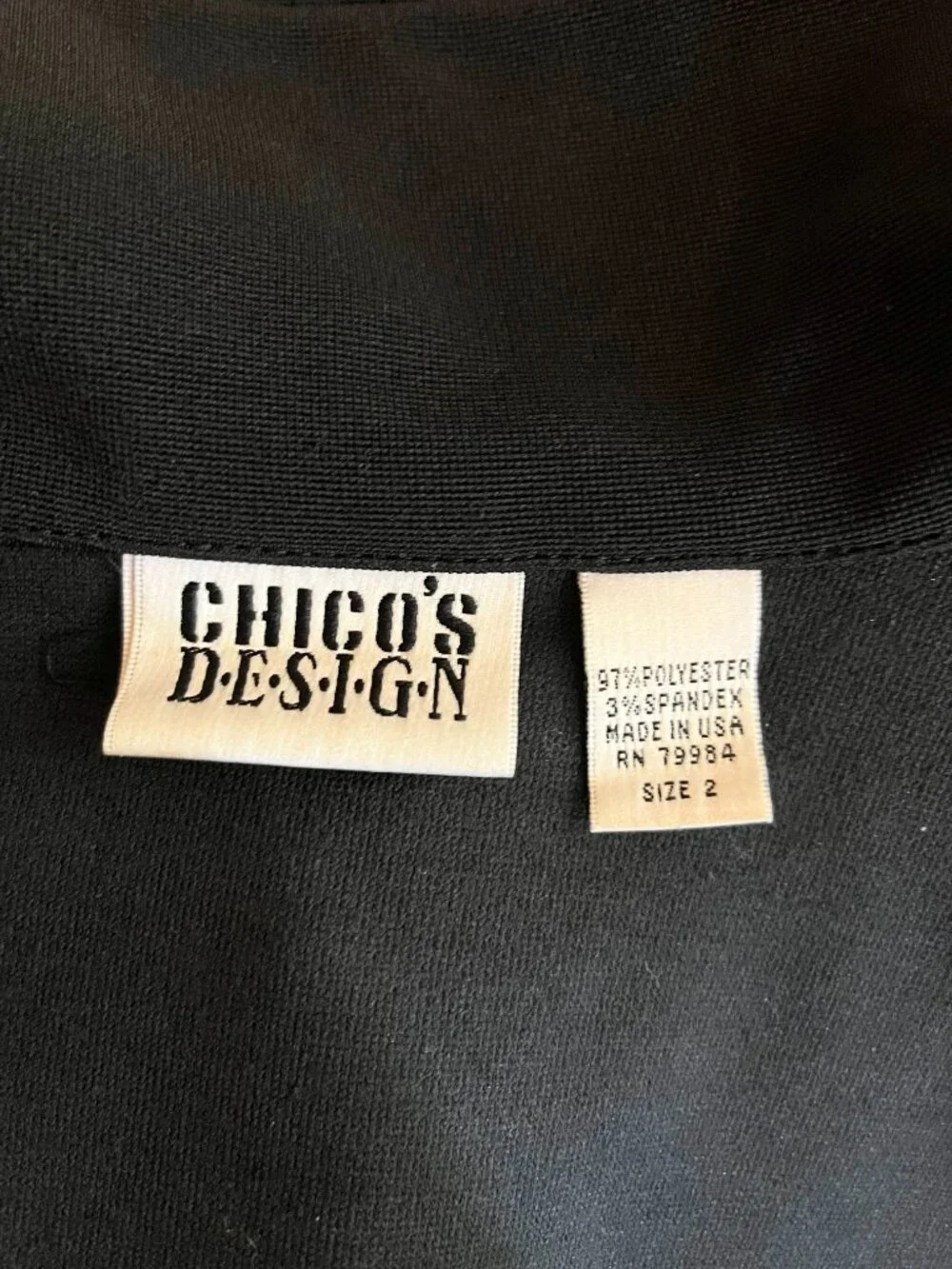 Chico's Design Size 2 (L) Black Full Zip Jacket Polyester